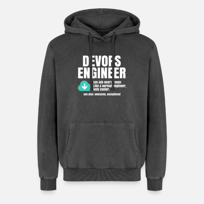 Devops Engineer - Relaxed Unisex Premium Acid Washed Hoodie - acid washed black
