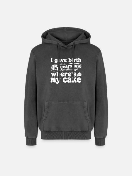 Birthday 45 years ago – cake? - Relaxed Unisex Premium Acid Washed Hoodie - acid washed black