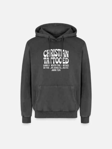Christian Tattooed Look Beneath Surface - Relaxed Unisex Premium Acid Washed Hoodie - acid washed black