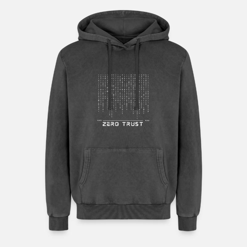 Zero Trust Binary Code - Relaxed Unisex Premium Acid Washed Hoodie - acid washed black