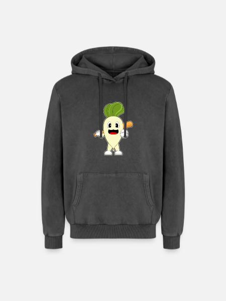 Radish Baseball Baseball Bat - Relaxed Unisex Premium Acid Washed Hoodie - acid washed black