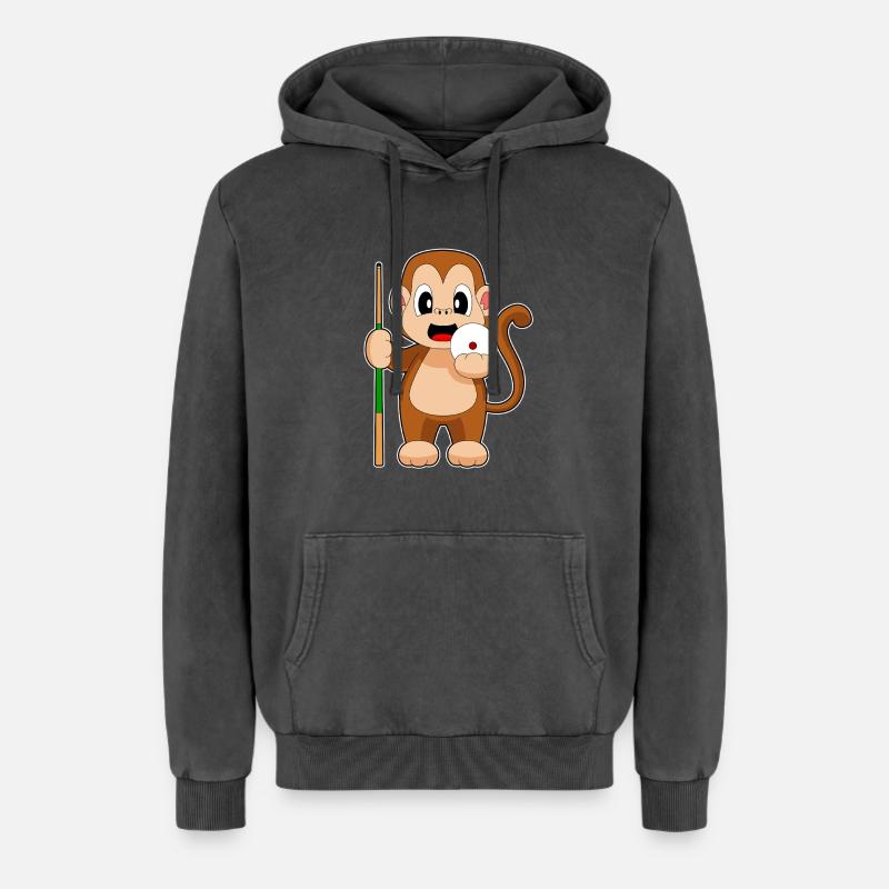Queue de billard Monkey - Sweat à capuche unisexe Premium acid-wash en coton - noir délavé acide