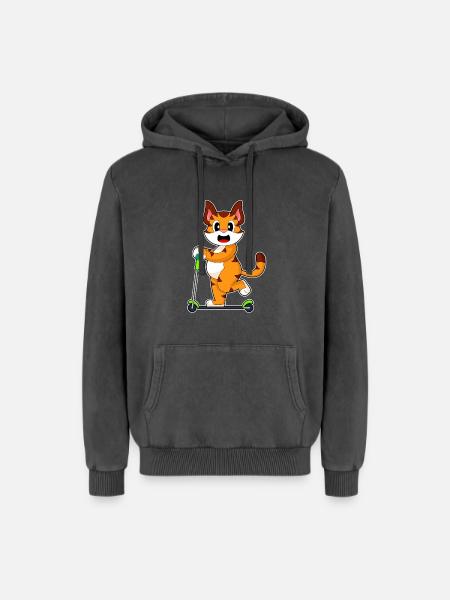 Tiger Scooter - Relaxed Unisex Premium Acid Washed Hoodie - acid washed black