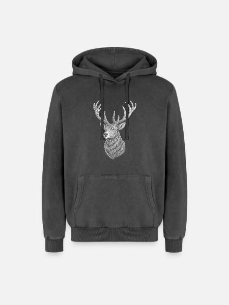Deer - Relaxed Unisex Premium Acid Washed Hoodie - acid washed black