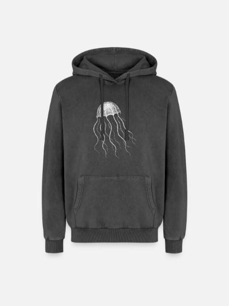 Méduse - Sweat à capuche unisexe Premium acid-wash en coton - noir délavé acide