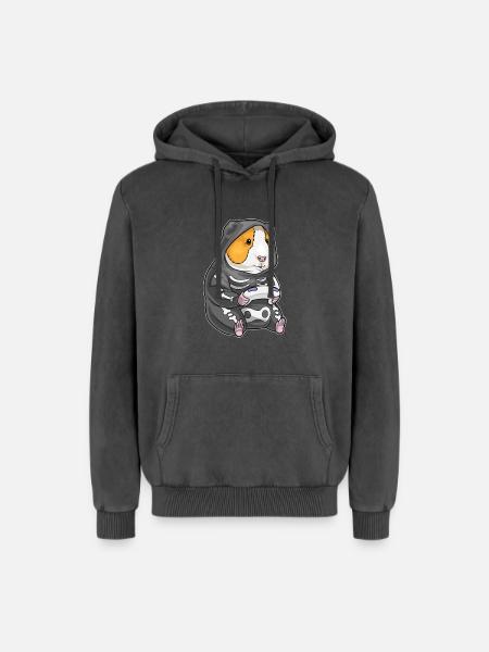 Cochon d’Inde Halloween Gamer - Sweat à capuche unisexe Premium acid-wash en coton - noir délavé acide