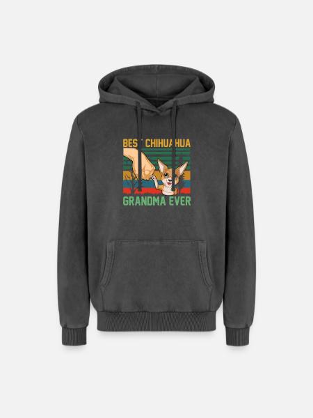 Chihuahua - Sweat à capuche unisexe Premium acid-wash en coton - noir délavé acide