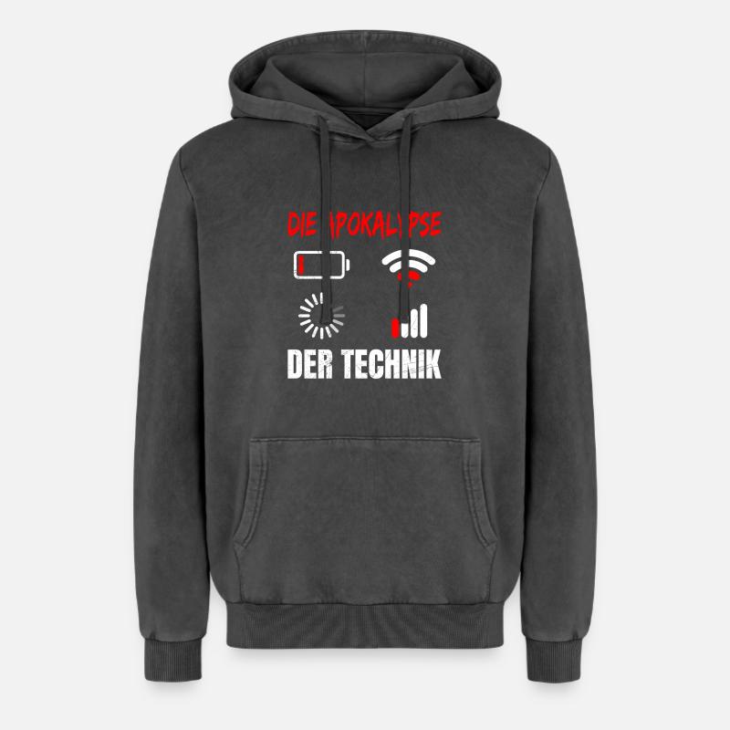Coder DIE APOKALYPSE DER TECHNIK LUSTIG - Relaxed Unisex Premium Acid-Washed Hoodie - Schwarz Acid Wash