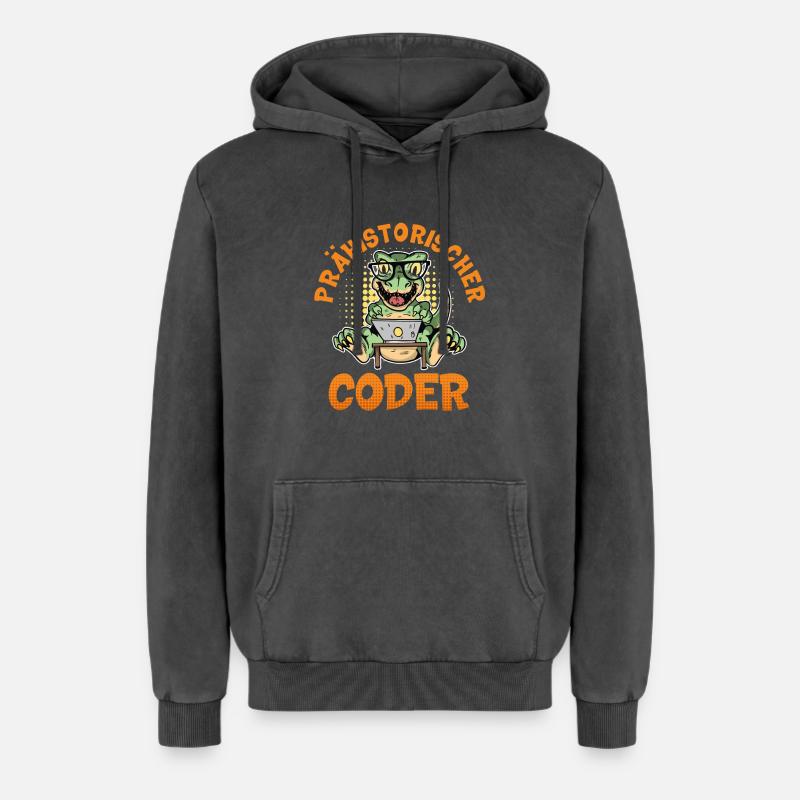 Coding PRÄHISTORISCHER CODER Lustiges - Relaxed Unisex Premium Acid-Washed Hoodie - Schwarz Acid Wash