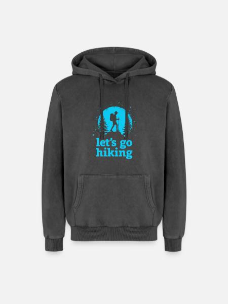 Let's go hiking mountaineer hiker silhouette - Relaxed Unisex Premium Acid Washed Hoodie - acid washed black