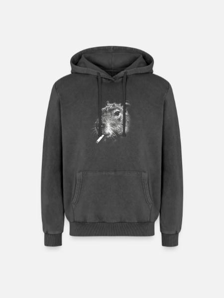 Fumer, cigarette, capybara, fumer une cigarette - Sweat à capuche unisexe Premium acid-wash en coton - noir délavé acide
