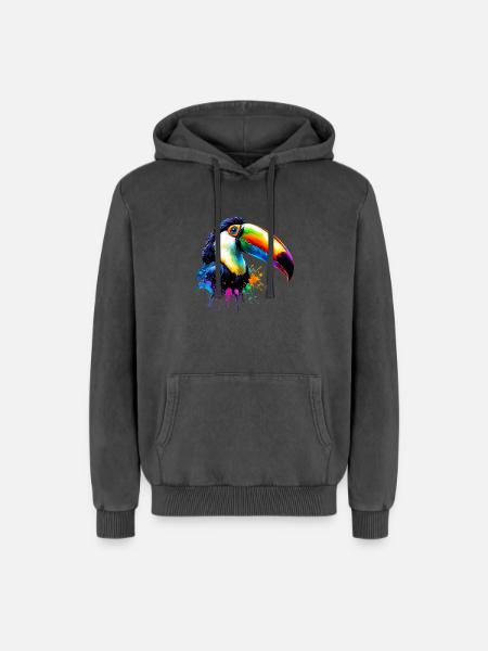 Toucan - Relaxed Unisex Premium Acid Washed Hoodie - acid washed black