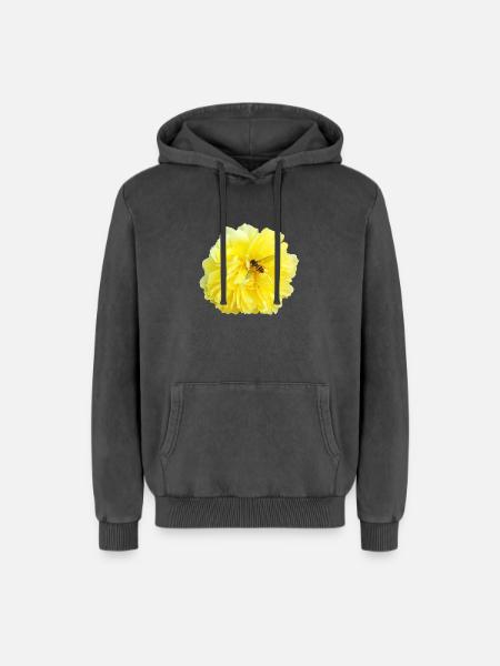 Yellow_Rose_-_Bee_Nature_Photography - Relaxed Unisex Premium Acid Washed Hoodie - acid washed black