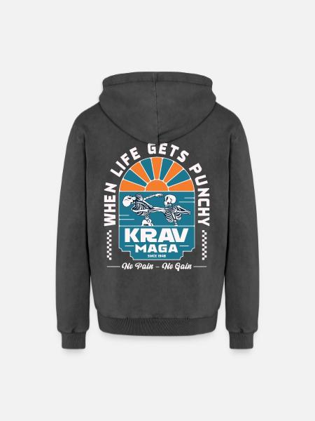 When Life Gets Punchy - Relaxed Unisex Premium Acid Washed Hoodie - acid washed black