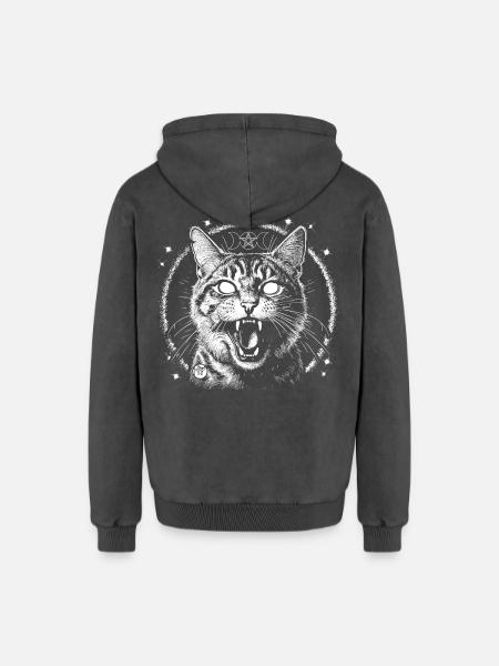 Bewitched Tabby - Relaxed Unisex Premium Acid-Washed Hoodie - Schwarz Acid Wash