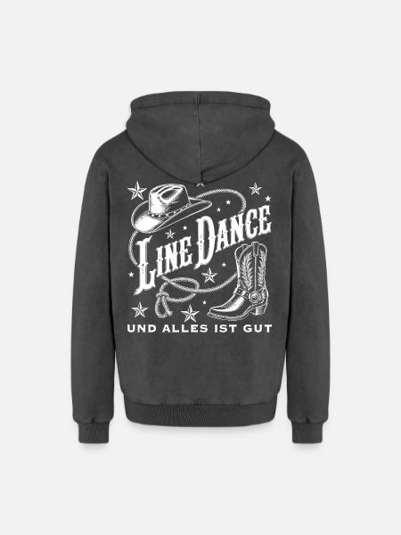 Line Dance Western Flair - Relaxed Unisex Premium Acid-Washed Hoodie - Schwarz Acid Wash