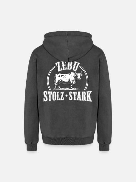 Zebu Stolz Stark Logo - Relaxed Unisex Premium Acid-Washed Hoodie - Schwarz Acid Wash