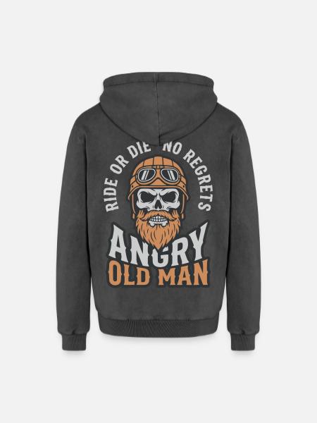 Angry Old Man - Relaxed Unisex Premium Acid Washed Hoodie - acid washed black