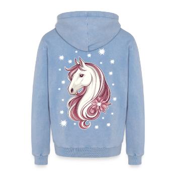 Pferd mit Sternen - Relaxed Unisex Premium Acid-Washed Hoodie - Blau Acid Wash - Hinten - AI Model Male 185 light (185cm)