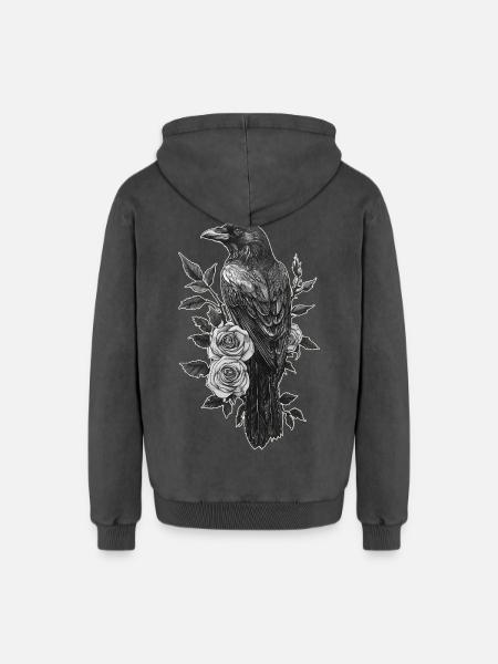 Raven - Relaxed Unisex Premium Acid Washed Hoodie - acid washed black