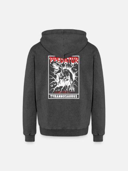 Predator - Tyrannosaurus Rex - Relaxed Unisex Premium Acid-Washed Hoodie - Schwarz Acid Wash