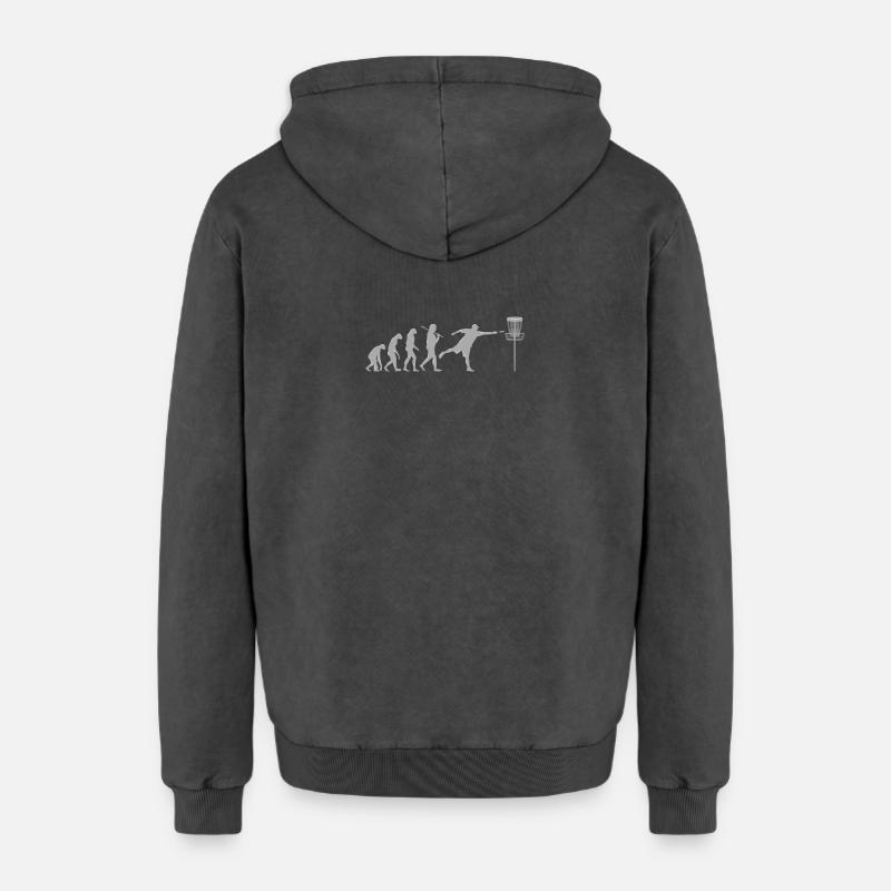 Disc Golf Evolution - Sweat à capuche unisexe Premium acid-wash en coton - noir délavé acide