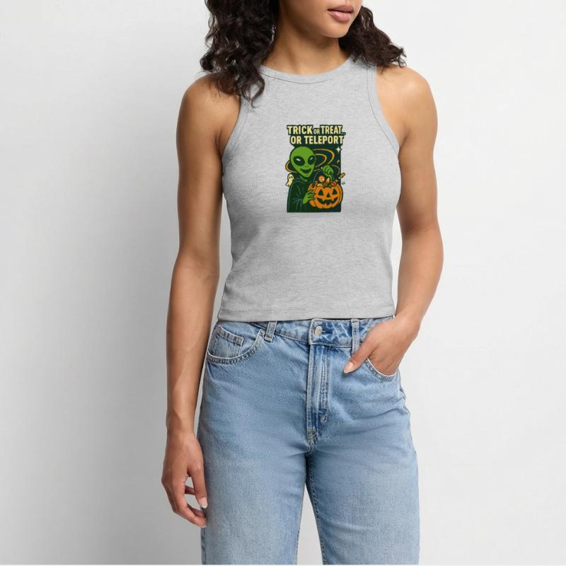 Alien Halloween T-Shirt – Süßes oder Saures... oder... Cropped Frauen Organic Tank Top