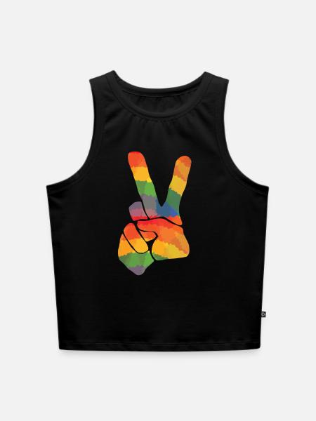 Farbiges Peace Zeichen - Cropped Frauen Organic Tank Top - Schwarz