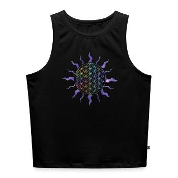 Blume des Lebens Sonne Mandala Regenbogen - Cropped Frauen Organic Tank Top - Schwarz - Vorne - Selfina (174cm)