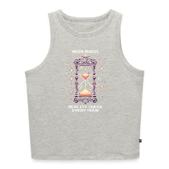 Quête principale : Rappel à la réalité toutes les heures | Rêve lucide - Débardeur cropped femme bio - gris chiné - Devant - Selfina (174cm)
