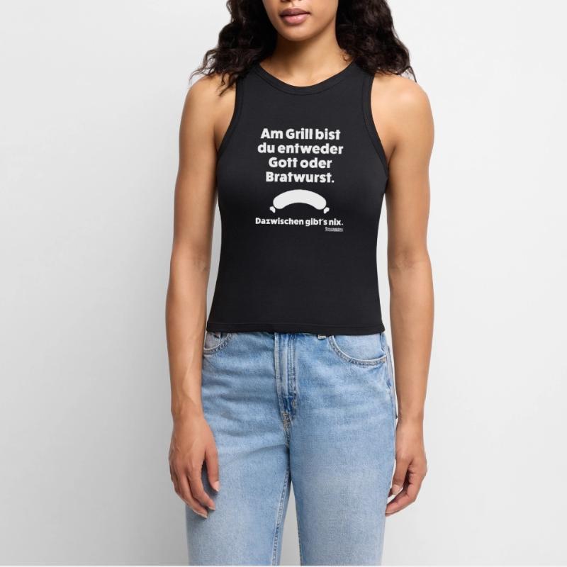 Stromberg Spruch Grill Gott Oder Bratwurst Cropped Frauen Organic Tank Top