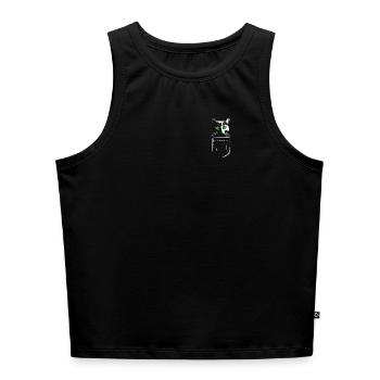 Katze in einer Pocket-Optik – Brusttasche - Cropped Frauen Organic Tank Top - Schwarz - Vorne - Selfina (174cm)
