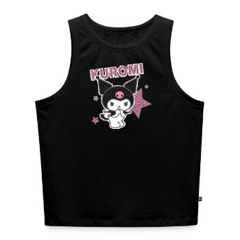 Kuromi Mit Schriftzug Und Sternen Im Leo Stile - Cropped Frauen Organic Tank Top - Schwarz - Vorne - Selfina (174cm)
