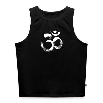 Yoga OM sanskrit weiß - Cropped Frauen Organic Tank Top - Schwarz - Vorne - Selfina (174cm)