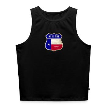 Design du drapeau Midland Texas - Débardeur cropped femme bio - noir - Devant - Selfina (174cm)