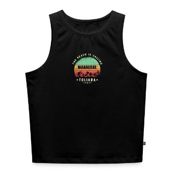 Toliara Madagaskar Strand Design - Cropped Frauen Organic Tank Top - Grau meliert - Vorne - Selfina (174cm)