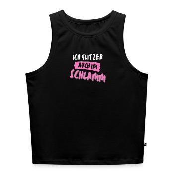 muddy run glitzer im schlamm Team Frauenlauf mud - Cropped Frauen Organic Tank Top - Schwarz - Vorne - Selfina (174cm)