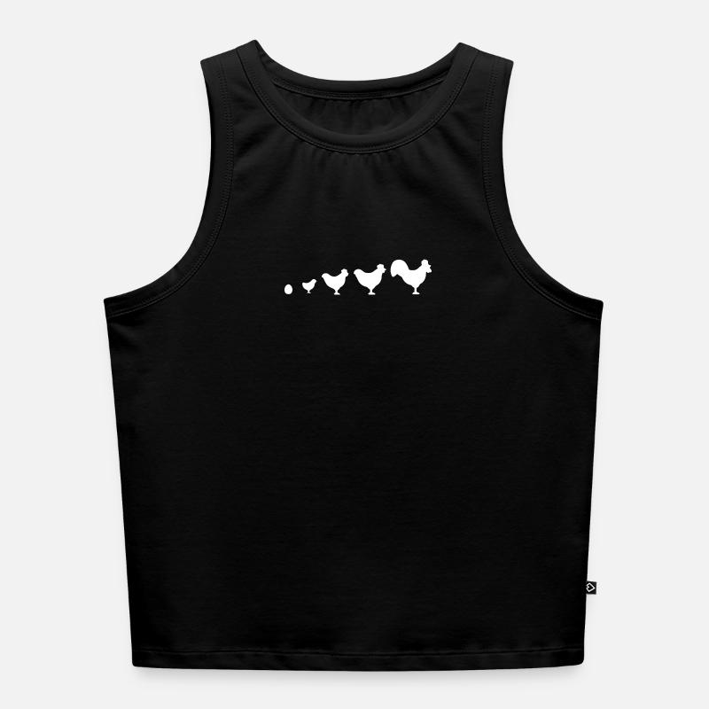 Evolution Farmer Chicken Rooster Funny - Women’s Cropped Organic Tank Top - black