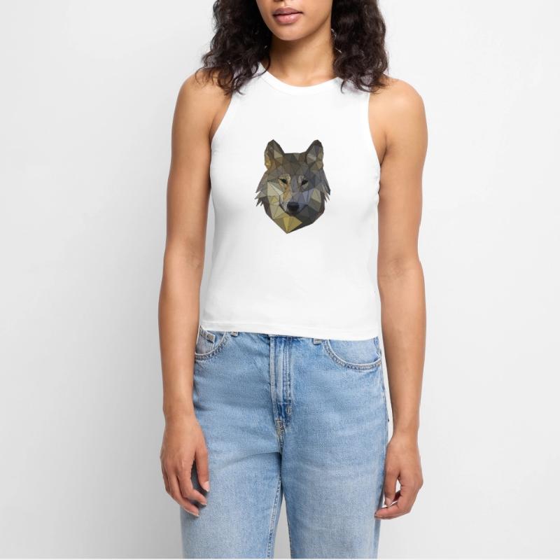 Polygon Wolf Triangular Mosaic Shapes Polyart Women’s Cropped Organic Tank Top