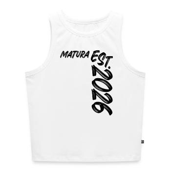 Matura Est. 2026 - Débardeur cropped femme bio - blanc - Devant - Selfina (174cm)
