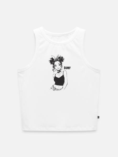 Bunny-Mädchen Strichkunst - Cropped Frauen Organic Tank Top - Weiß