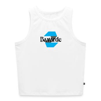 Logo bavarde - Débardeur cropped femme bio - blanc - Devant - Selfina (174cm)
