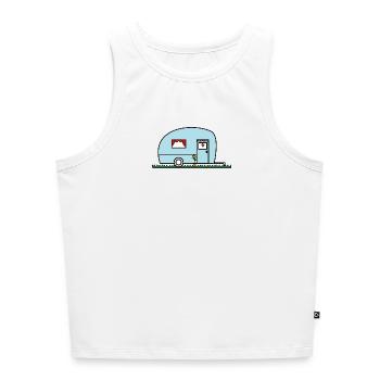 FEIERTAG. FROHE FEIERTAGE. GELIEBTE. MEISTER. LEHRER - Cropped Frauen Organic Tank Top - Weiß - Vorne - Selfina (174cm)