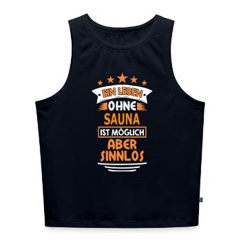 sauna - Cropped Frauen Organic Tank Top - Navy - Vorne - Selfina (174cm)