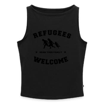refugees welcome - Débardeur femme à encolure bateau bio - gris chiné - Devant - Selfina (174cm)