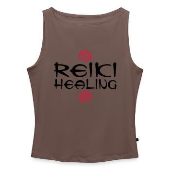 REIKI HEALING - Women’s Organic Boat Neck Tank Top - heather grey - Front - Selfina (174cm)
