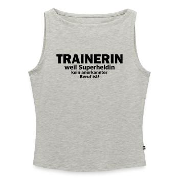 trainerin - Frauen Organic Tank Top mit U-Boot-Ausschnitt - Grau meliert - Vorne - Selfina (174cm)