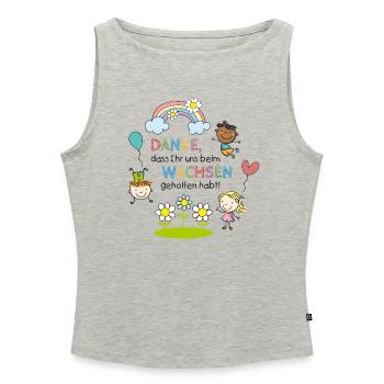 Dankesspruch Kita 1 | Kinder - Regenbogen - Blumen - Frauen Organic Tank Top mit U-Boot-Ausschnitt - Grau meliert - Vorne - Selfina (174cm)
