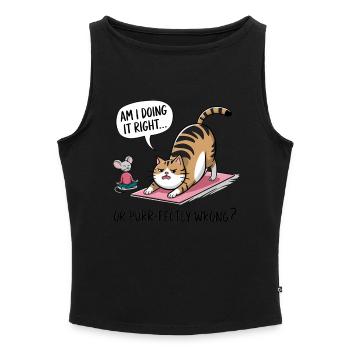 Drôle de dicton de yoga pour chat - « Est-ce que je le fais bien ? » - Débardeur femme à encolure bateau bio - gris chiné - Devant - Selfina (174cm)