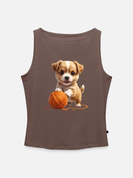 Cuddly dog with yarn ball - Women’s Organic Boat Neck Tank Top - heather grey
